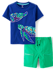 Boys Embroidered Turtle 2-Piece Outfit Set - Little Essentials