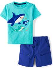 Boys Embroidered Shark 2-Piece Outfit Set - Little Essentials