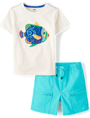 Boys Embroidered Fish 2-Piece Outfit Set - Little Essentials
