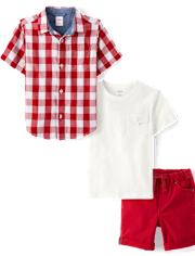 Boys Gingham 3-Piece Outfit Set - American Cutie