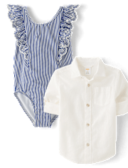 Girls Eyelet Striped 2-Piece Swim Set - Swim