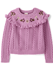 Girls Floral Pointelle Sweater 3-Piece Outfit Set - Magical Meadows