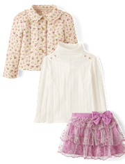 Girls Floral Quilted Jacket 3-Piece Outfit Set - Magical Meadows