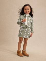 Girls Floral Utility Jacket 2-Piece Outfit Set - Magical Meadows