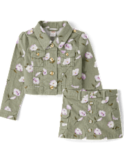 Girls Floral Utility Jacket 2-Piece Outfit Set - Magical Meadows