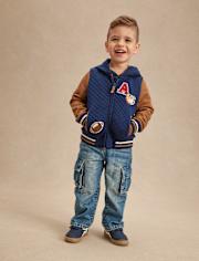 Kids Embroidered Varsity Zip Up Hoodie 3-Piece Outfit Set - Campus Cuties