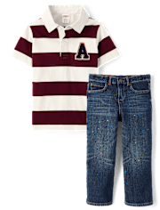 Kids Varsity Striped Rugby Polo 2-Piece Outfit Set - Campus Cuties