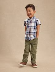 Boys Varsity Plaid Poplin 2-Piece Outfit Set - Campus Cuties