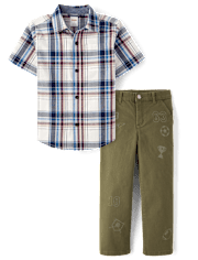 Boys Varsity Plaid Poplin 2-Piece Outfit Set - Campus Cuties