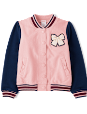 Girls Bow Varsity Jacket 3-Piece Outfit Set - Campus Cuties