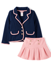Girls Contrast Trim Ponte Blazer 2-Piece Outfit Set - Campus Cuties