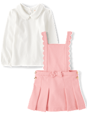 Girls Scalloped Jumper 2-Piece Outfit Set - Campus Cuties