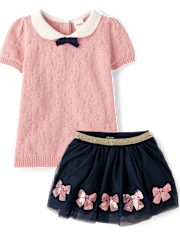 Girls Sequin Bow Tutu 2-Piece Outfit Set - Campus Cuties