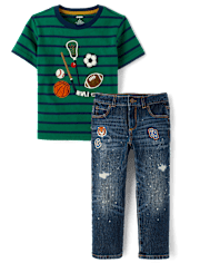 Boys Embroidered Varsity Sports 2-Piece Outfit Set - Campus Cuties