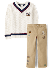 Kids Varsity Cable Knit Sweater 2-Piece Outfit Set - Campus Cuties