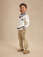 Kids Varsity Cable Knit Sweater 2-Piece Outfit Set - Campus Cuties
