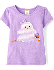 Girls Embroidered Sequin Ghost Top 2-Piece Outfit Set - Halloween