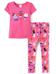 Girls Embroidered Dessert Top 2-Piece Outfit Set - Halloween
