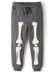 Boys Embroidered Skeleton Fleece Jogger 2-Piece Outfit Set - Halloween