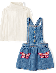 Girls Embroidered Butterfly 2-Piece Outfit Set - Fall Celebrations