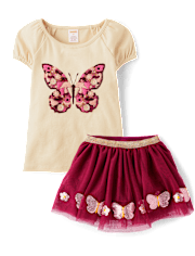 Girls Sequin Butterfly 2-Piece Outfit Set - Fall Celebrations