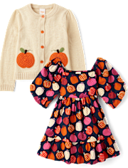 Girls Crochet Pumpkin 2-Piece Outfit Set - Fall Celebrations