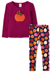 Girls Pumpkin 2-Piece Outfit Set - Fall Celebrations
