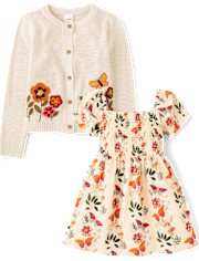 Girls Crochet Floral 2-Piece Outfit Set - Fall Celebrations