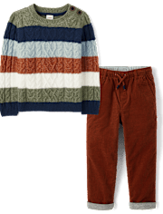 Boys Striped 2-Piece Outfit Set - Fall Celebrations