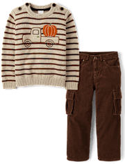 Boys Embroidered Truck 2-Piece Outfit Set - Fall Celebrations