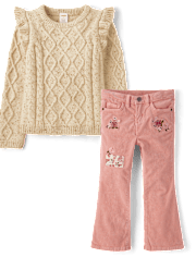 Girls Embroidered Floral 2-Piece Outfit Set - Highland Hills