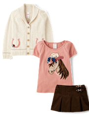 Girls Embroidered Horse 3-Piece Outfit Set - Highland Hills