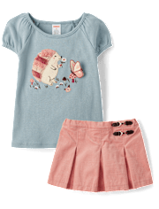 Girls Embroidered Hedgehog 2-Piece Outfit Set - Highland Hills