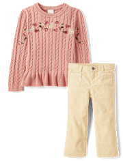 Girls Embroidered Floral 2-Piece Outfit Set - Highland Hills