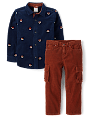 Boys Embroidered Fox Corduroy 2-Piece Outfit Set - Highland Hills
