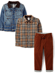Boys Plaid 3-Piece Outfit Set - Highland Hills