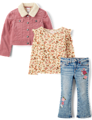 Girls Embroidered Floral 3-Piece Outfit Set - Highland Hills