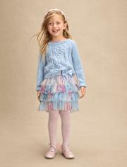 Girls Bow Back Cable Knit Sweater 2-Piece Outfit Set - On Pointe