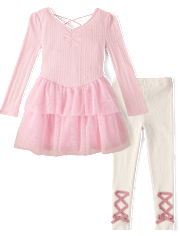 Girls Glitter Tiered Tutu Dress 2-Piece Outfit Set - On Pointe
