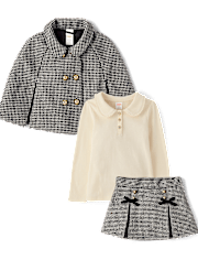 Girls Houndstooth Peter Pan Tweed Cape 3-Piece Outfit Set - Petit Paris
