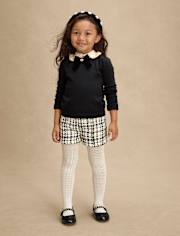 Girls Bow Peter Pan Sweater And Shorts 2-Piece Outfit Set - Petit Paris