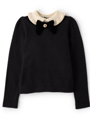 Girls Bow Peter Pan Sweater And Shorts 2-Piece Outfit Set - Petit Paris
