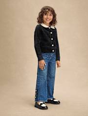 Girls Embellished Eyelash Cardigan 2-Piece Outfit Set - Petit Paris