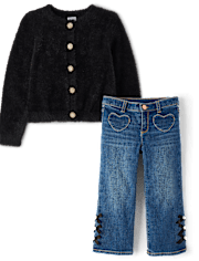 Girls Embellished Eyelash Cardigan 2-Piece Outfit Set - Petit Paris