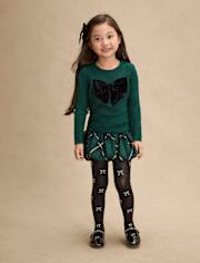 Girls Oversized Bow Sweater And Bubble Skirt 2-Piece Outfit Set - Royal Christmas