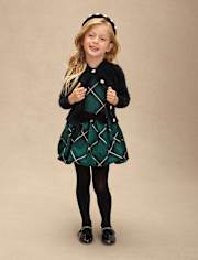 Girls Embellished Eyelash Cardigan And Bubble Dress 2-Piece Outfit Set - Royal Christmas