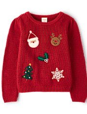 Girls Crochet Holiday Shaker Stitch Sweater 2-Piece Outfit Set - Royal Christmas