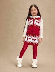 Girls Bow Fairisle Hooded Sweater Vest 3-Piece Outfit Set - Royal Christmas