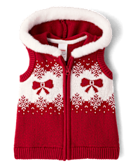 Girls Bow Fairisle Hooded Sweater Vest 3-Piece Outfit Set - Royal Christmas