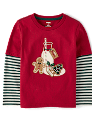 Boys Embroidered Cookies Layered Top 2-Piece Outfit Set - Royal Christmas